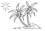 coloriages plage palmiers