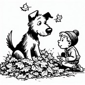 Desenho para colorir Um cachorro em um monte de folhas mortas