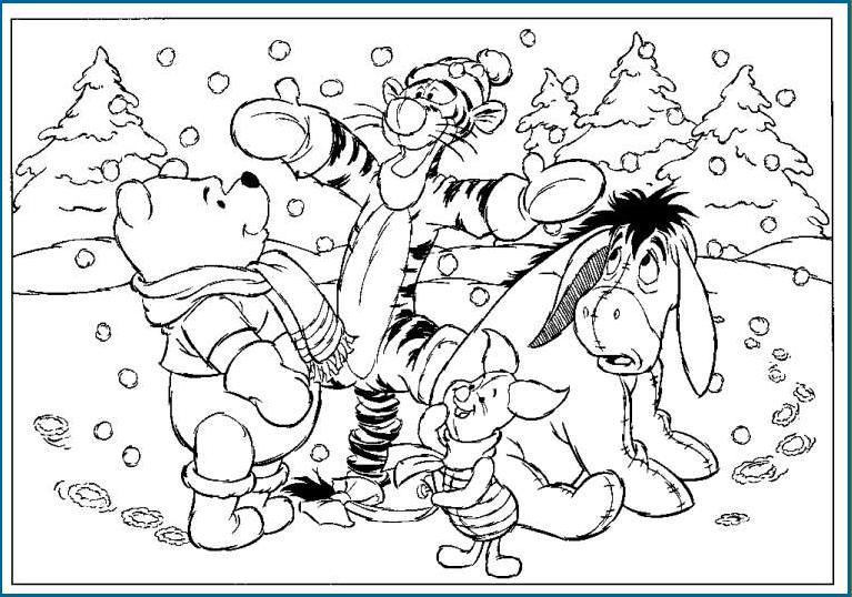 Coloriage Winnie et ses amis à la neige - Hiver