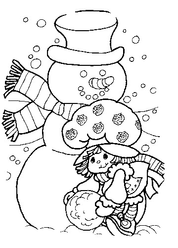 Coloriage Charlotte aux fraises fabrique un bonhomme de neige - Hiver