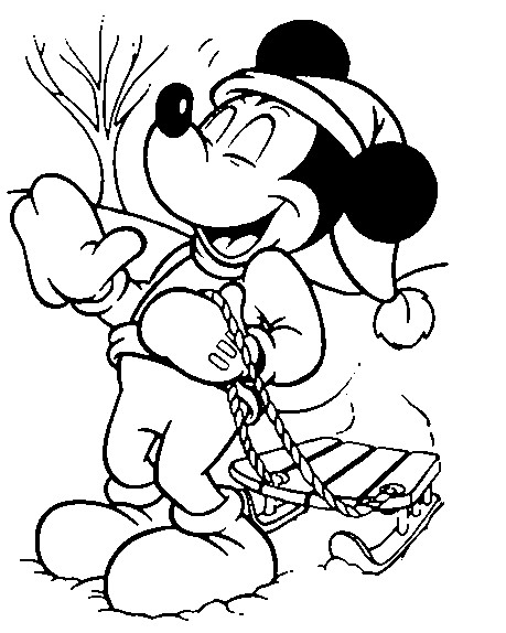 Coloriage Mickey fait de la luge - Sports d'hiver