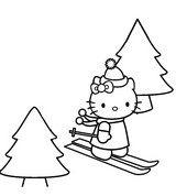 Coloriage Hello Kitty fait du ski