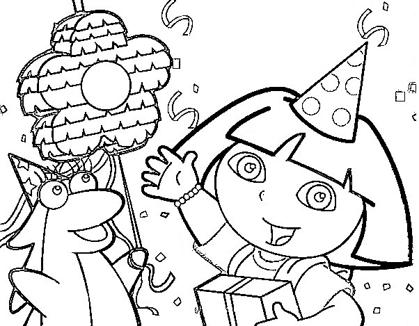Coloriage Dora fête son anniversaire