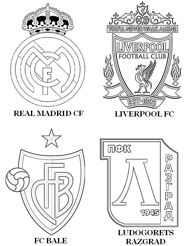 Coloriage Groupe B:  Real Madrid CF - FC Bâle - Liverpool FC -Ludogorets Razgrad