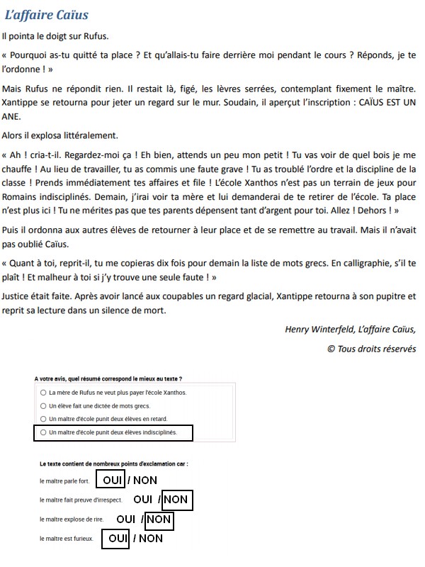 Controle De Lecture Lodyssee 6eme Corrige Evaluations Nationales 6eme - Sujets et corrections - Lecture - Corrigés