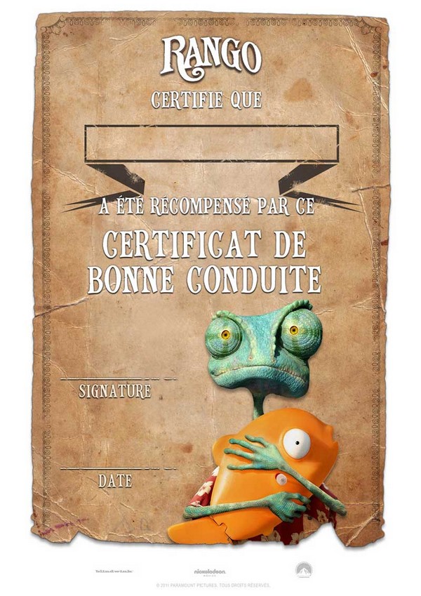 Dîplome de bonne conduite - Rango