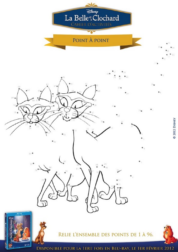 Points à relier: les chats siamois - La Belle et Le Clochard