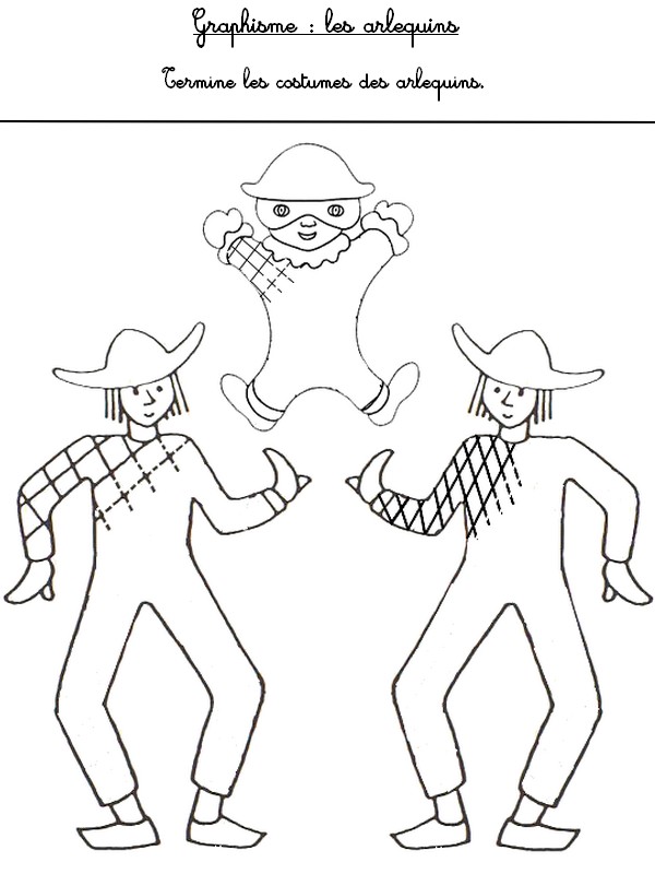 Graphisme: termine les costumes des arlequins - Activites maternelle Carnaval
