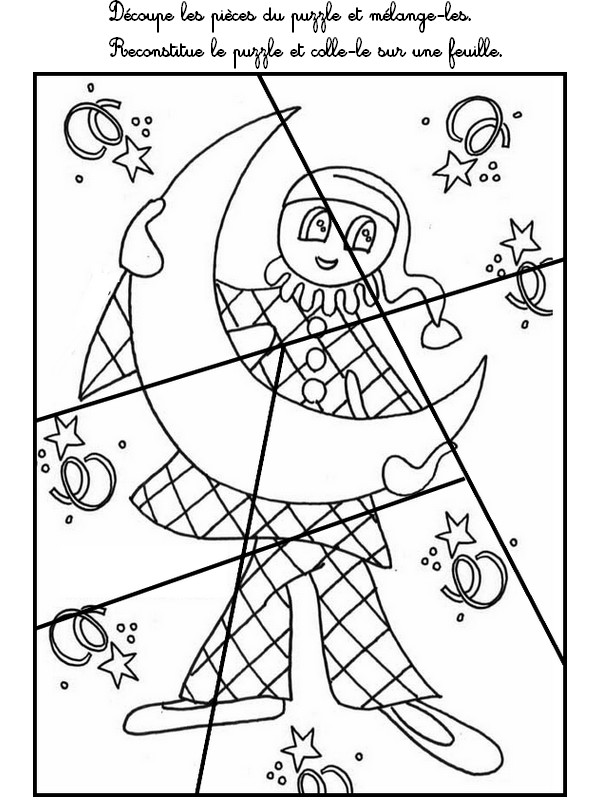 Découpe et reconstitue le puzzle de clown - Activites maternelle Carnaval