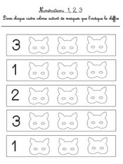Jeu Numération: colorie 1, 2 ou 3 masques