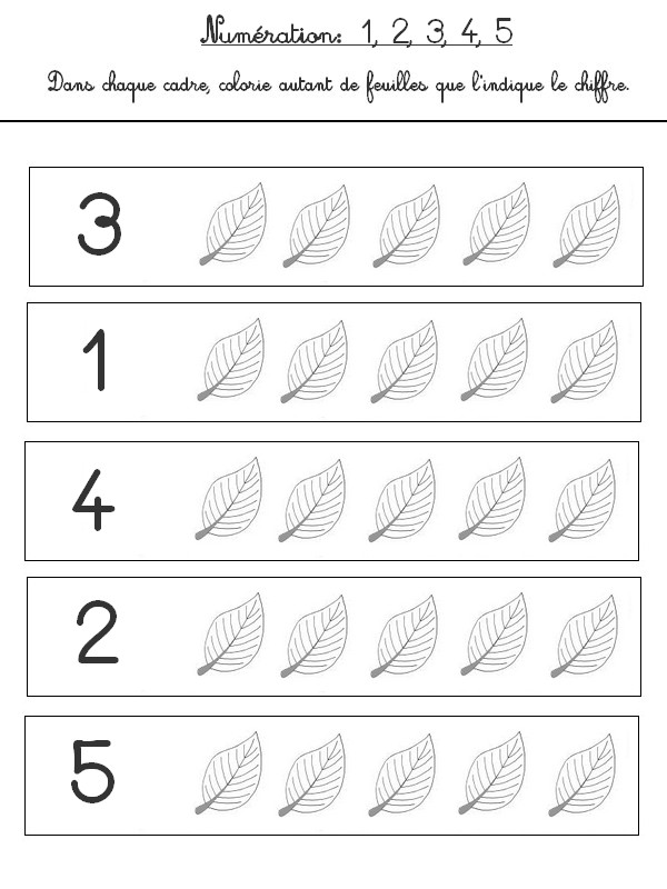 Numération 1 à 5 Feuilles - Activites maternelle Automne