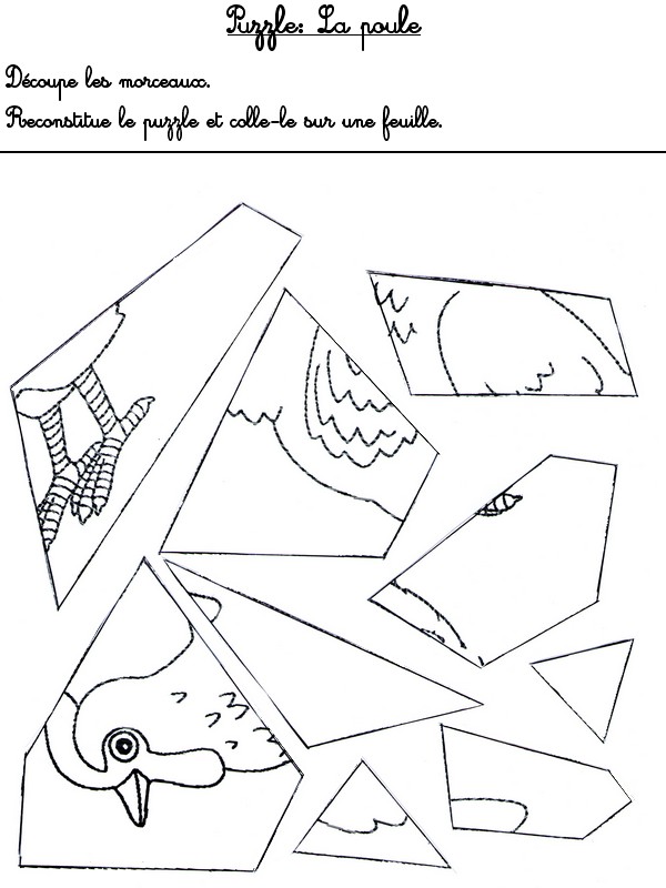 Jeu à imprimer Activites maternelle Paques : Puzzle<br />Poule de