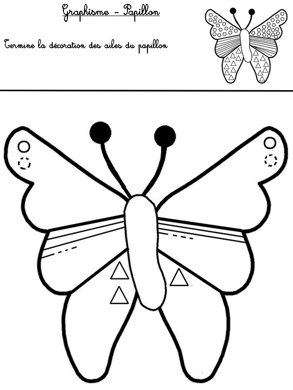 Graphisme: termine la décoration des ailes du papillon - Activites maternelle Printemps