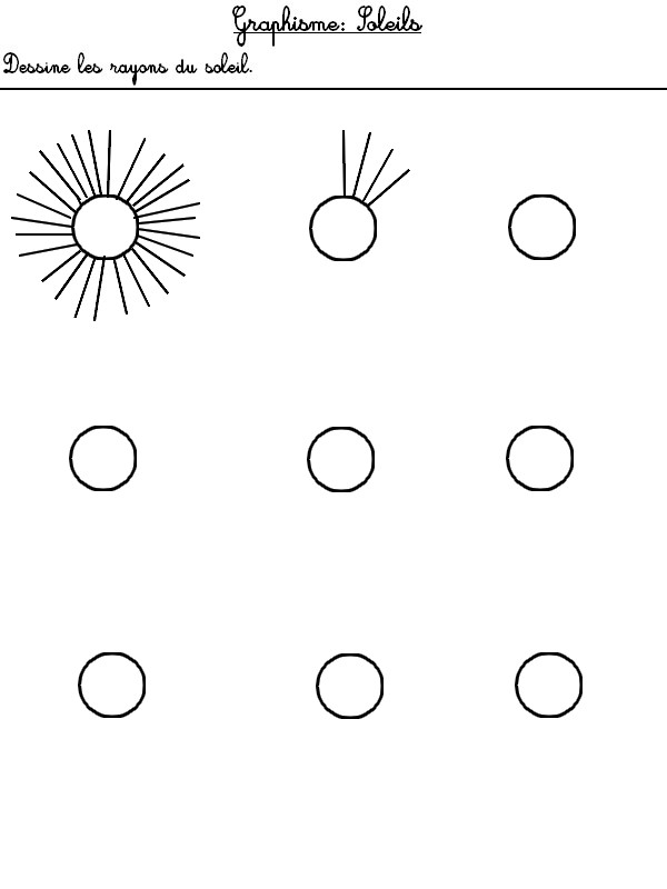 Graphisme: les rayons du soleil - Activites maternelle Ete