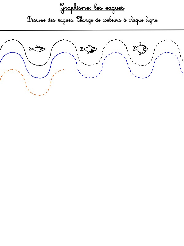 Graphisme: les vagues - Activites maternelle Ete