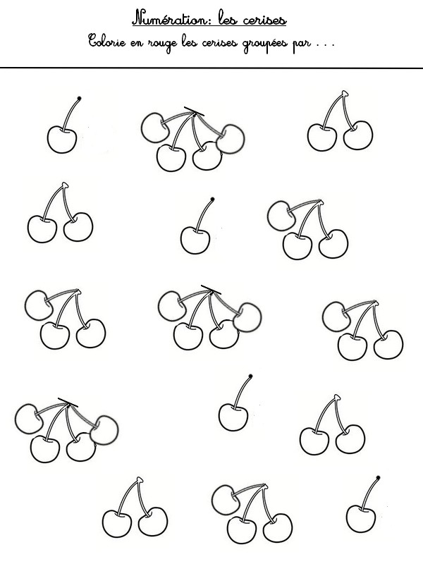 Numération: les cerises - Activites maternelle Ete