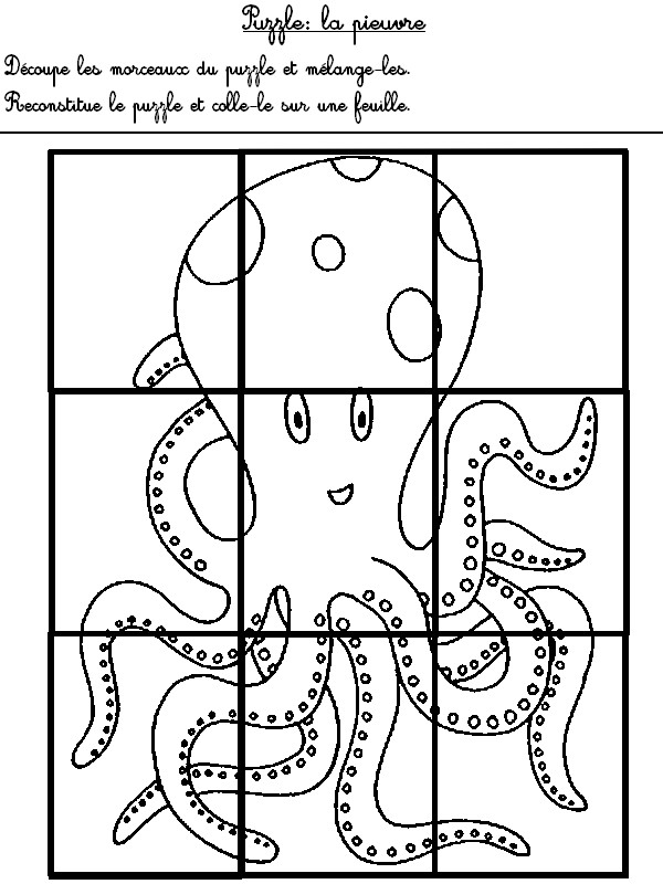 Découpe puis reconstitue le puzzle de la pieuvre - Activites maternelle Ete