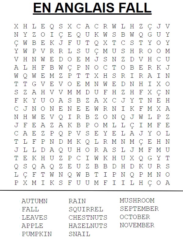 En anglais - Mots masques Automne