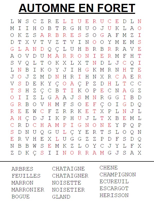 SOLUTION - En forêt - Mots masques Automne